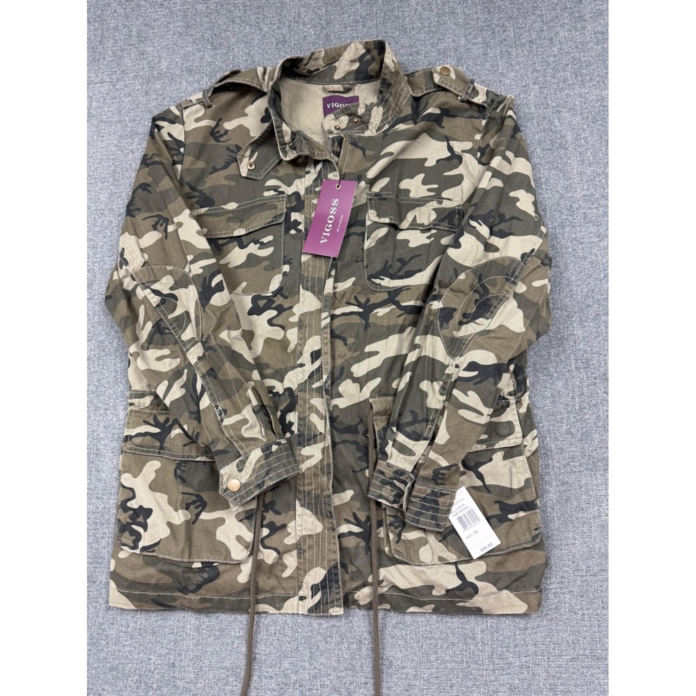 Vigoss Camo Washed Utility Field Jacket Women 1X Green Cotton VC-J11851X NWT